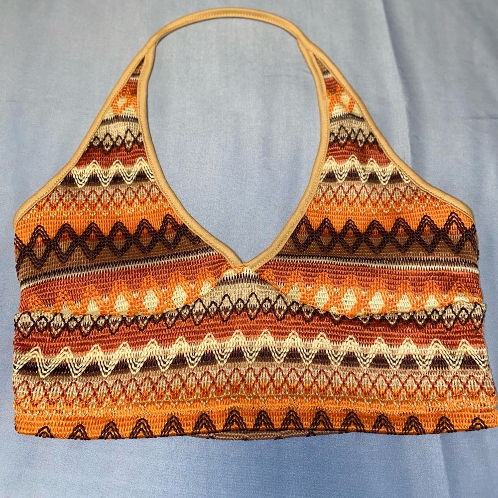 Orange Brown Crop Halter Tank Top